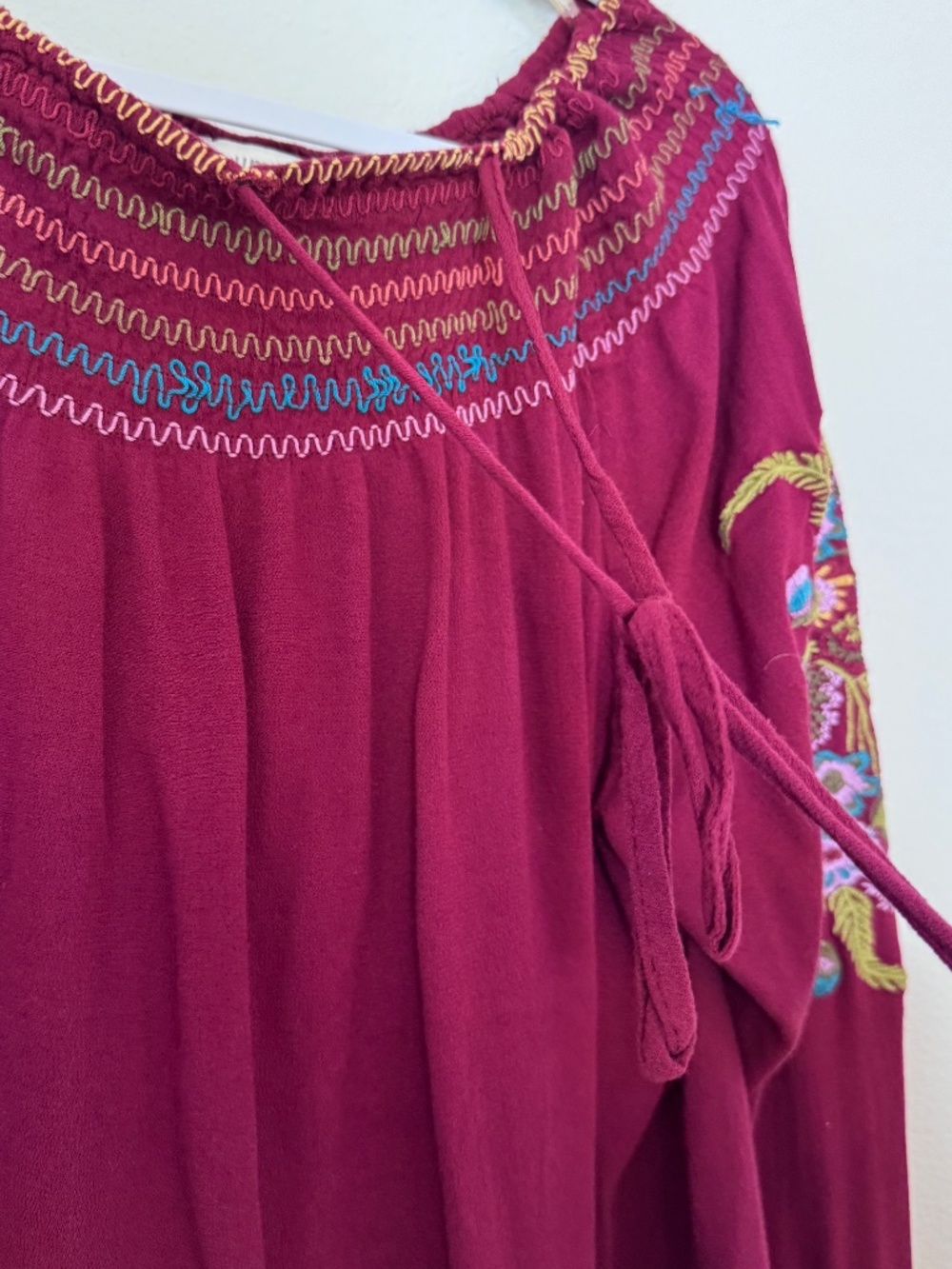 UMGEE Maroon Boho Off-Shoulders Boho Gypsy Embroidered Top / Women's Medium - Picture 4 of 13